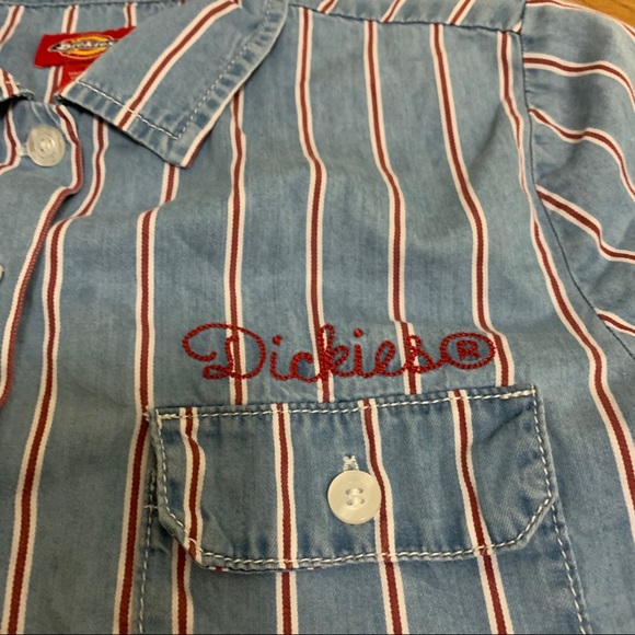 Dickies Crop Top striped Button Up Blouse Collar - Picture 4 of 5